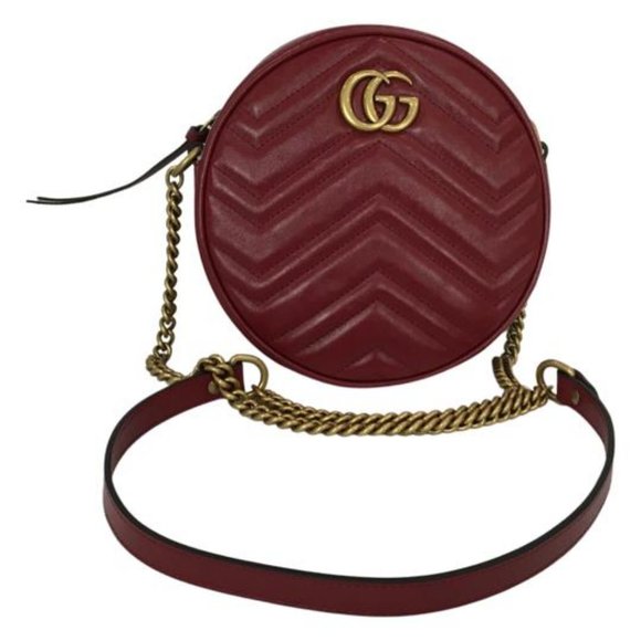 Gucci Women's GG Marmont Mini Round Shoulder Bag Red Color DM18 - Picture 1 of 9